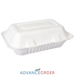 JJ 9"x6" White Bagasse Food Box (230x158x80mm) 1x250