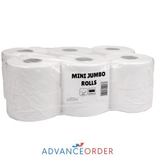 2Ply Mini Jumbo White Toilet Rolls (2.25 Core) 1x12