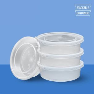 JJ 750ml Heavy Duty Round Microwave Plastic Clear Containers with Lids 1x150