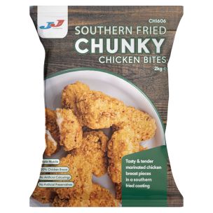 JJ Halal Whole Muscle Southern Fried Chunky Chicken Bites-1x2kg