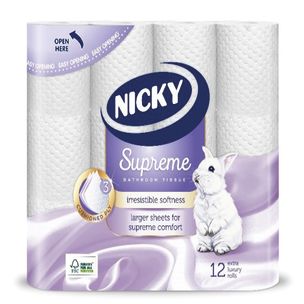 Nicky Supreme 3ply Toilet Tissue Rolls -1x12