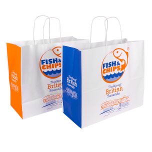 Fish & Chips Large Paper Carrier Bags (Twisted Handle) (360x310x155mm) 1x125