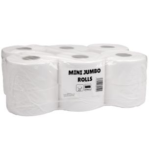 2Ply Mini Jumbo White Toilet Rolls (2.25 Core) 1x12