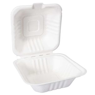 JJ 6" White Bagasse Burger Box 152x152x75mm 1x500