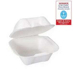 JJ 5" White Bagasse Burger Box 128x128x75mm 1x500