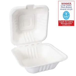 JJ 6" White Bagasse Burger Box 152x152x75mm 1x500
