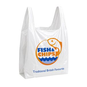 Fish & Chips Medium Vest Carrier Bags 260x130x450mm 1x500