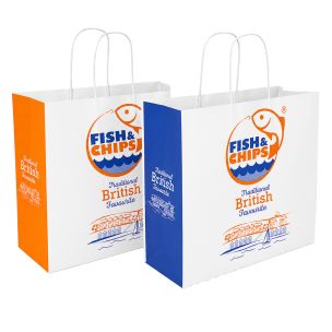 Fish & Chips Large Twisted Handle Paper Carrier Bags 360x310x155mm 1x125