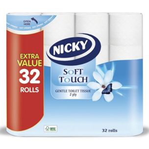 Nicky Soft Touch 2ply Toilet Tissue Rolls-1x32