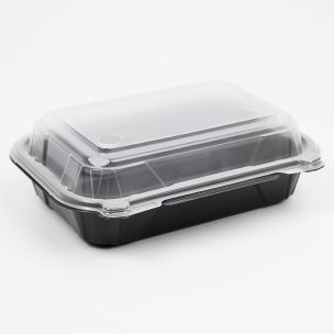 JJ 1000ml Rectangular Microwave Black Containers with Lids 1x80