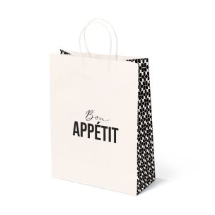 JJ "Bon Appetit" Medium White Paper Carrier Bags with Twisted Handle 1x100