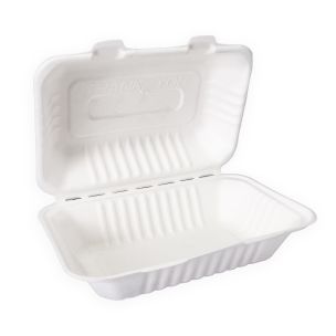JJ 9"x6" White Bagasse Food Box (230x158x80mm) 1x250