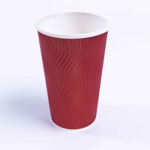 JJ 16oz Red Ripple Wall Paper Hot Cup (Lid Ref CUP265/CUP270/CUP158) 1x250