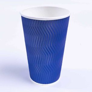 JJ 16oz Navy Blue Ripple Wall Paper Hot Cup (Lid Ref CUP265/CUP270/CUP158)1x250