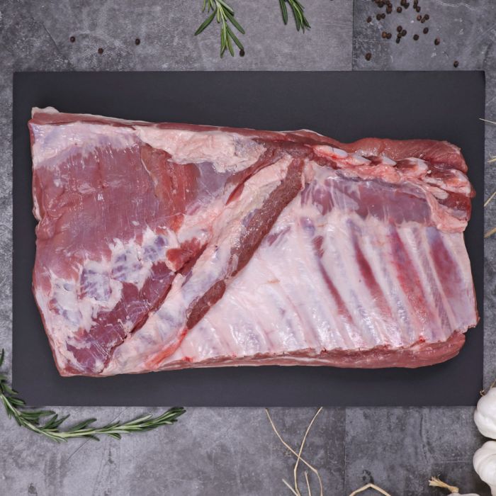 Fresh Raw Pork Belly (Bone In - Rind On)(Price Per Kg) Box Range 16-22kg